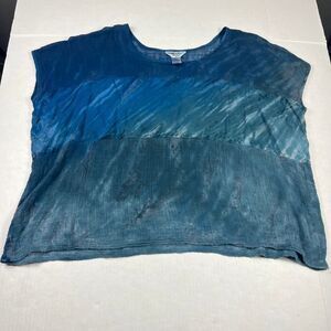 Hard Tail Short Sleeve Shirt Blue Tie Dye Textured Boxy Loose Fit Boho Casual M